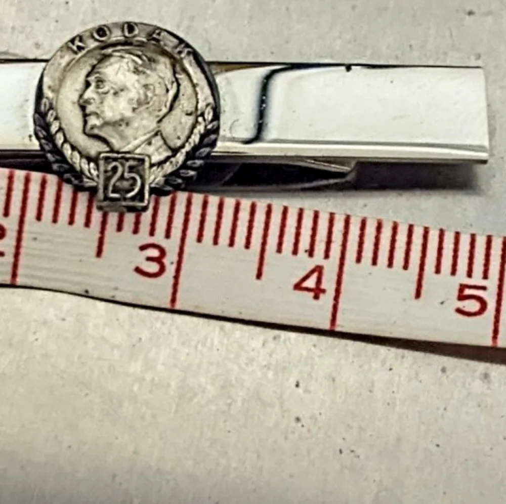 Vtg 1954 sterling silver Kodak 25 years coin tie clip antique